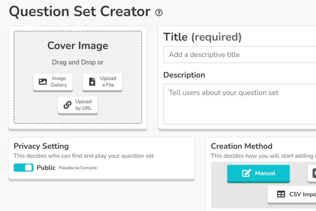 blooket new question set creation page